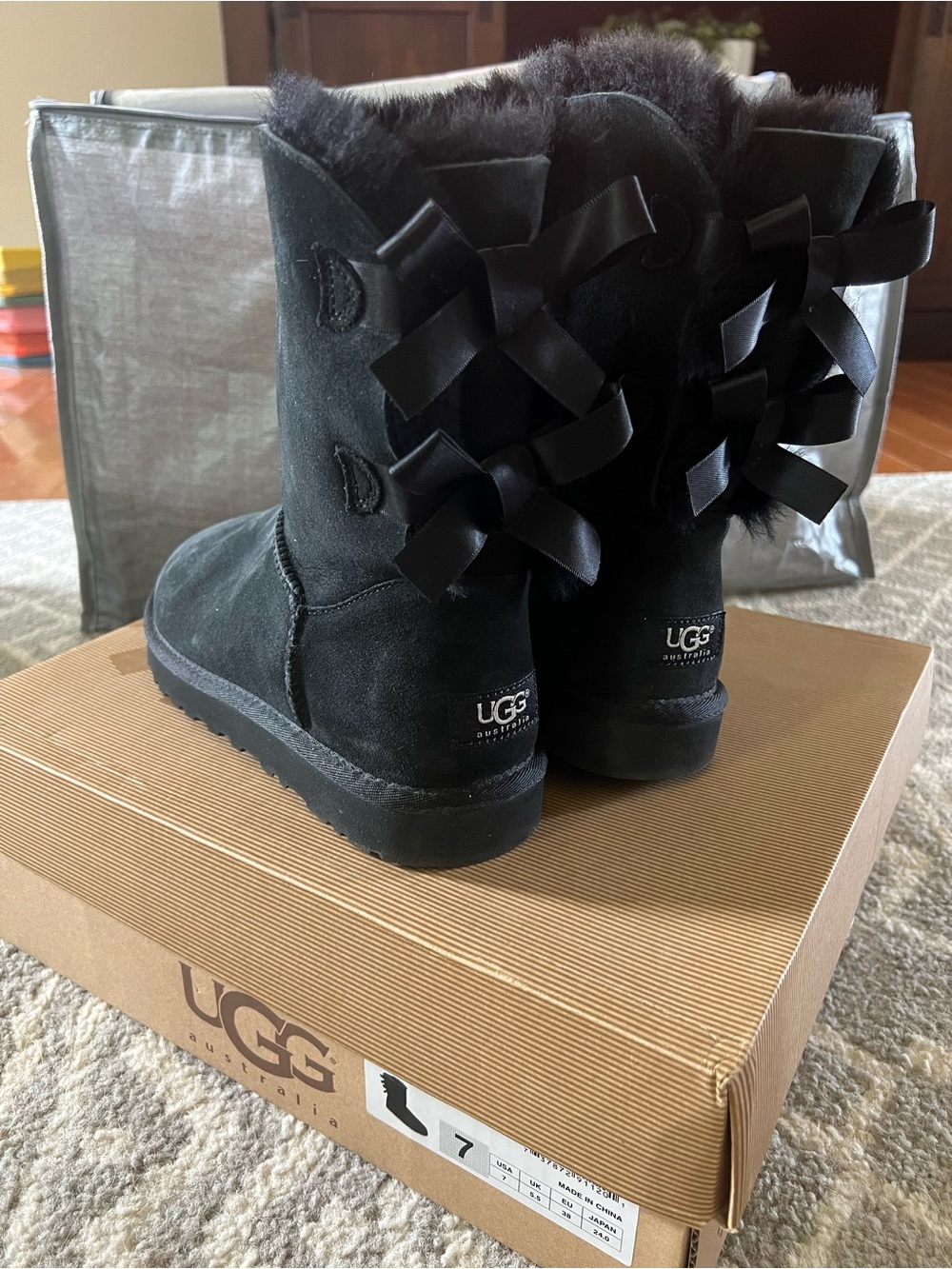 UGG Black Suede Back-Bow Winter Boots - Picture 2 of 10